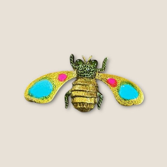 Vintage Jewelry - Vintage Colorful Bee Brooch Enamel Pin Insect Jewelry